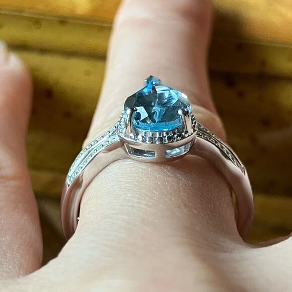 Natural Sky Blue Topaz Sterling Silver Ring Size 8 - Picture 2 of 9